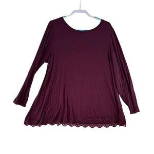 Lane Bryant Burgundy Lace Trim Long Sleeve Tunic Top Plus Size 18 20